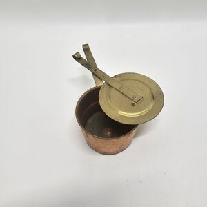 Vtg Copper & Brass Chafing Dish Antiqu Cookware with Ornate Handle Patina Finish